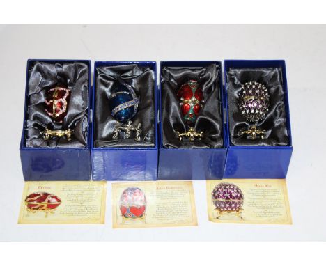 Four boxed Atlas Faberge style egg trinket boxes 