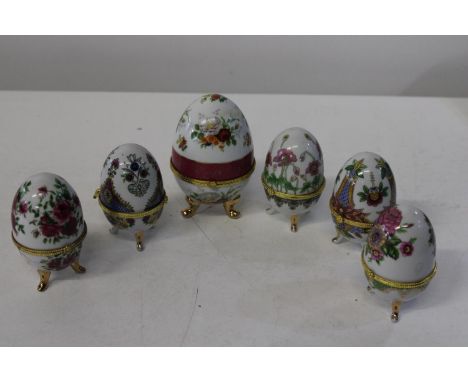 Six Faberge style trinket egg boxes 