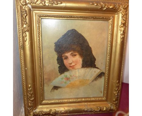 A 19th century oil on panel Neapolitan School portrait of a lady