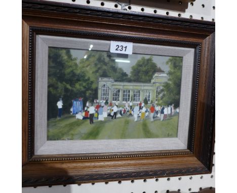 E. R Clements watercolour 'Punch and Judy Show', signed, exhibited at the mall galleries 1984, details to verso 