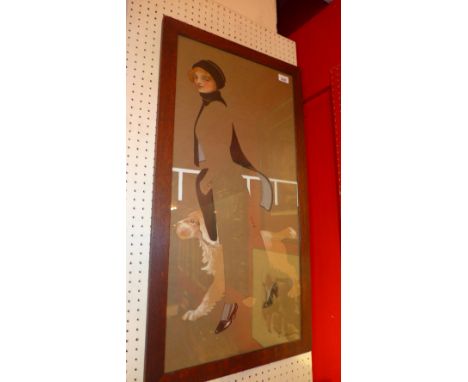 Roland Clibborn (Curly Wee and Gussie Goose artist) an original ink and watercolour 1930s sketch of a lady and her dog, signe