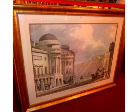 A large glazed and gilt framed print, 'Harmonic Institution, Regents Street'