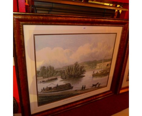 A large glazed and gilt framed print of Regents Canal at Paddington 