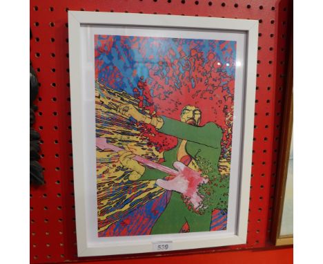A framed and glazed art print 'Jimi Hendrix Psychadelic' 30 x 40cm