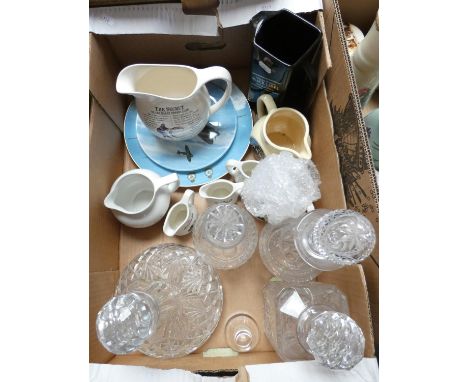 An Edinburgh crystal ships decanter, together with three other decanters, also a collection of water jugs and collectors plat