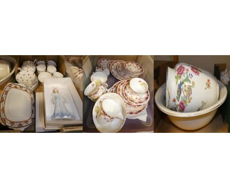 A bone china floral tea service for 8 place settings, a Victorian part tea serve and a jug and basin set (2). 