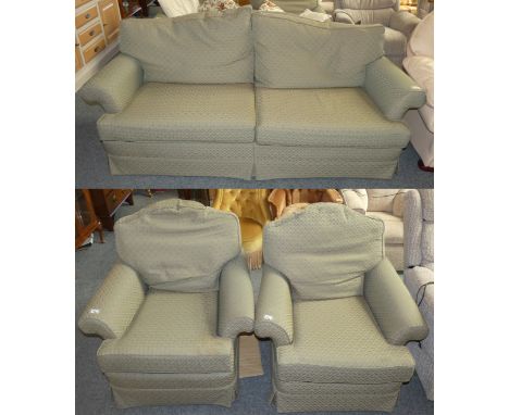 A modern feather filled three-piece suite comprising of a three seater sofa, length 210cm and two matching chairs (3).