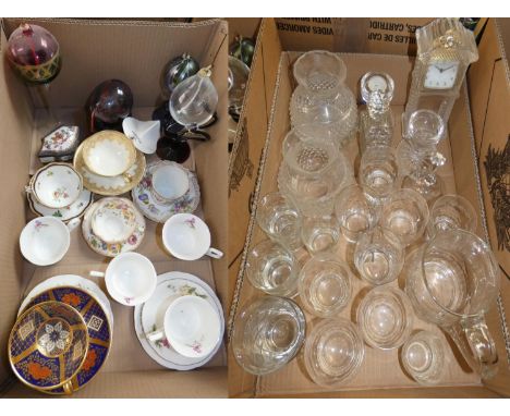 A collection of various drinking glasses, jugs and a decanter, together with glass spirit lamps, trio's and other items (2). 