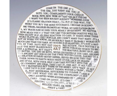 Grayson Perry (British, b.1960) - 100% Art, a porcelain plate for The Holburne Museum, unknown edition number, dia.21.8cm