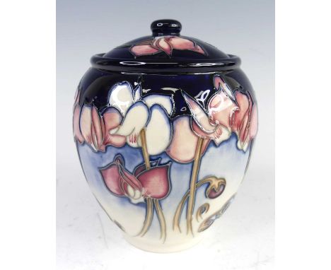  A contemporary Moorcroft Wild Cyclamen pottery jar and cover, designed by Emma Bossons, impressed and painted marks verso (f