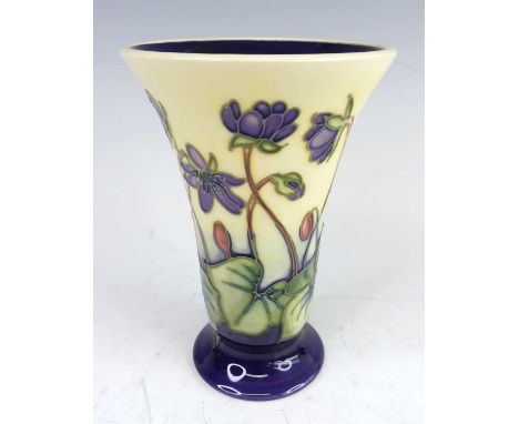  A contemporary Moorcroft Hepatica pattern pottery waisted footed vase, designed by Emma Bossons, impressed and painted marks
