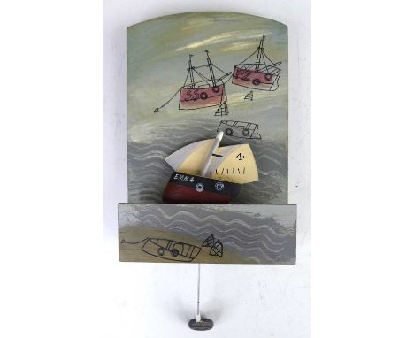 John Maltby (British, 1936-2020), Swing Boat 'Emma', relief painted wood with lead swing weight, signed verso, 27 x 18cm
