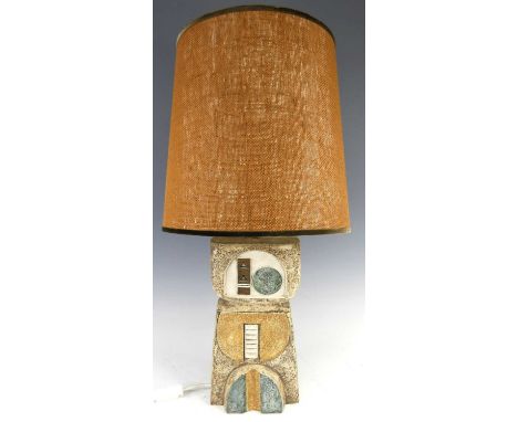 Louise Jinks (active, 1976-1981) for Troika pottery - a large 1970s double-slab table lamp, with typical geometric stylised p