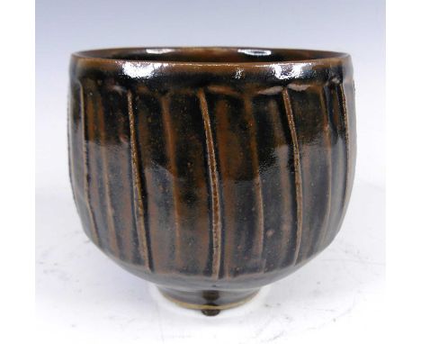 David Leach (British, 1911-2005) for Lowerdown Pottery - a stoneware footed squat vase, tenmoku glazed, impressed artists mon