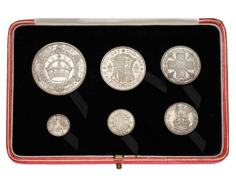 George V, ' New Type' Proof Set 1927; 6 coin set comprising; 'wreath' crown, half crown, florin, shilling, sixpence and three