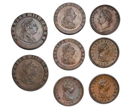 8x George III, Copper Coins, comprising; twopence 1797, small obv. edge bump at 10 o'clock &amp; faint scratch on rev o/wise 