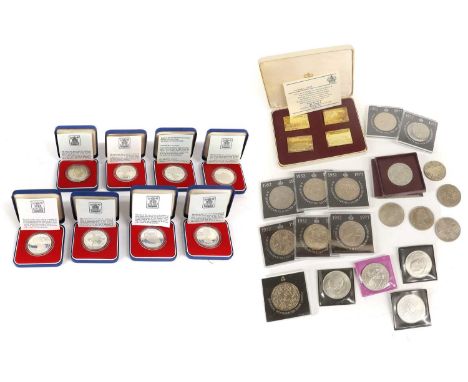 8x Elizabeth II, Silver Jubilee Proof Crowns 1977, different Commonwealth issuers, all boxed with certificates; together with