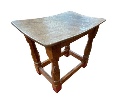 Robert Thompson of Kilburn 'Mouseman' oak dished top stool, 37.5cm by 40.5cm by 27.5cm.