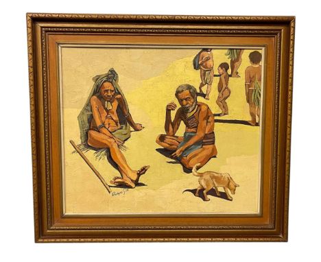 Penelope G, Aboriginal Family, oil on board, signed and dated 74, 50cm by 59.5cm, framed.