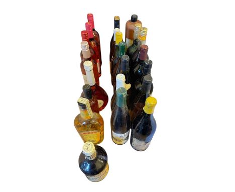 Collection of alcohol including Campari, Quinta do Crasto 1985 Port, Pauillac 1991 red wine, etc.