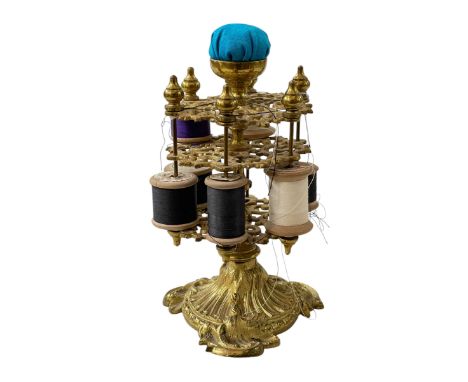 Victorian gilt metal bobbin stand, 22cm.