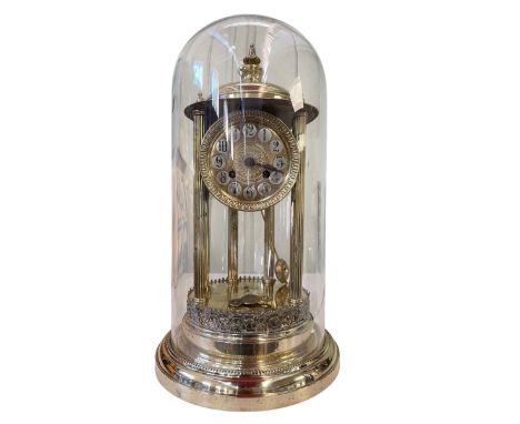 French gilt brass Rotunda mantel clock with eight day movement under dome.