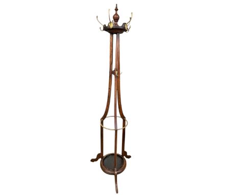 Edwardian oak circular hat, coat and stick stand, 208cm.