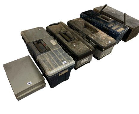 Black & Decker sander and paint stripper, collection of tool boxes and tools.