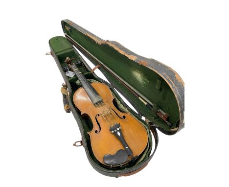 Violin in case with bow, marked Nicolaus Umati, dated 1886.