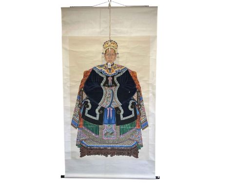 Large Chinese ancestral scroll of a noble women, 159cm by 95cm.