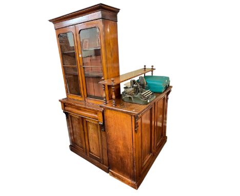 Victorian mahogany four door cabinet bookcase 198cm by 96cm by 38cm, and Victorian mahogany two door chiffonier with raised s