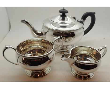 Hallmarked silver three piece tea set including tea pot assay Sheffield 1943 1055g CONDITION REPORT: As stated in description