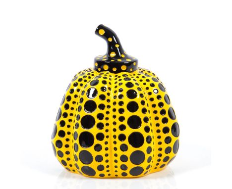 Yayoi Kusama (b.1929) - Pumpkin painted ceramic sculpture, inscribed 'YAYOI KUSAMA' on the base, housed in the orginal blue c