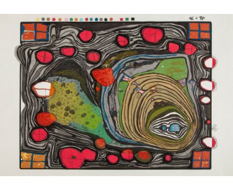 Friedensreich Hundertwasser (1928-2000) - The Wall (K.74) woodcut printed in colours, 1979, an artist's proof aside the editi