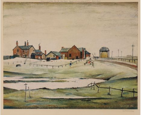 ** Laurence Stephen Lowry (1887-1976)(after) - Landscape with Farm Buildings offset lithograph printed in colours, 1974, sign