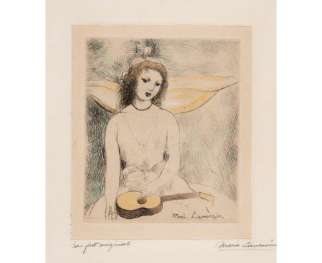 Marie Laurencin (1885 - 1956)(after) - Girl with Mandolin etching with hand-colouring in watercolour, signed and inscribed Ea