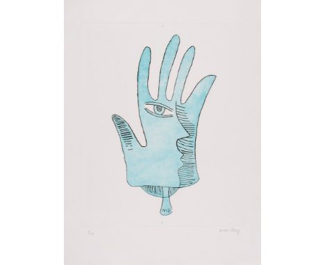 Man Ray (1890-1976) - Main Bleue etching and aquatint printed in colour, 1971, signed in pencil, numbered 9/100, on Arches pa