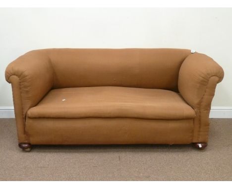 Victorian two seat sofa with drop arm, W160cm