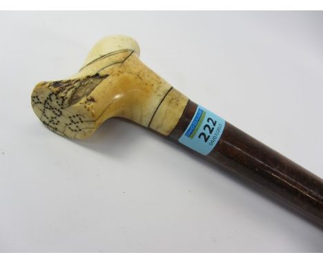 Late 17th century cane walking stick with whale tooth handle dated 1682
Provenance: Smailes shipping family Whitby