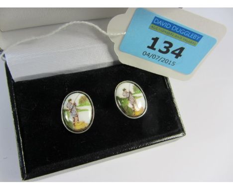 Pair of angling enamel cuff-links stamped 925
