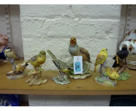 Royal Worcester bird groups 'Yellow Hammers' and 'Coal Tits', Kowa 'Common Partridge', Border Fine Arts blackbird and two oth