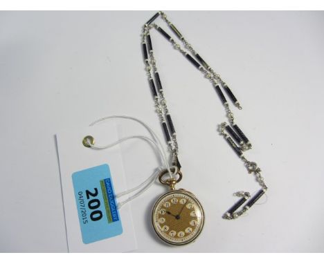 Continental enamel fob watch stamped 18k with enamel chain