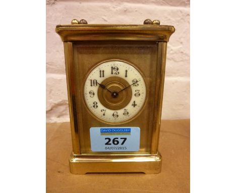 Early 20th century carriage clock with enamel dial in brass case H11cm 