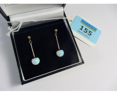 Pair of opal pendant ear-rings stamped 375