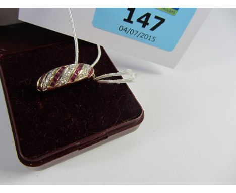 Ruby and diamond diagonal set ring hallmarked 9ct