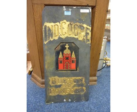 Advertising - slate and enamel sign 'Ind Coope...Burton and Romford H64cm 