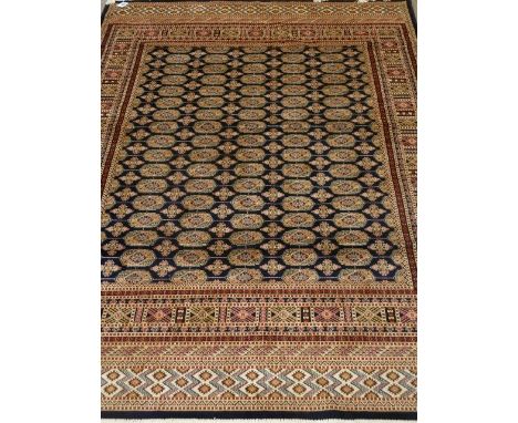 Persian Bokhara blue ground rug carpet, 230cm 160cm