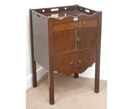 George III figured mahogany tray top commode, fitted with drawer and cupboard, W55cm, H83cm