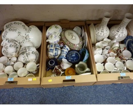 Coalport 'Fisherman's Cottage', Crown Staffordshire tea service and other decorative ceramics in three boxes