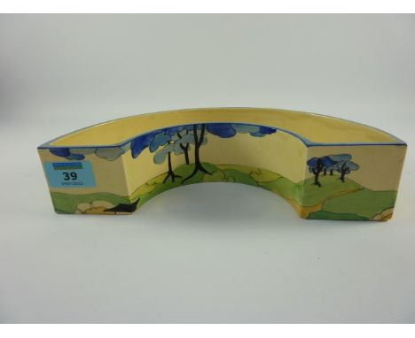 Clarice Cliff Bizarre `Blue Firs` semi circular centrepiece trough vase (pattern no. 659) L25.5cm  Condition Report All over 